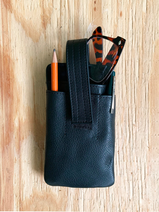 Specs Slinger Top-Strap Leather Eyeglass Case with 2-Pen Holder