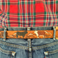 Personalized Mountain Cows Antiqued Leather Name Belt