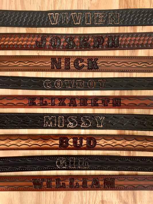 Personalized Patterned Leather Name Belt