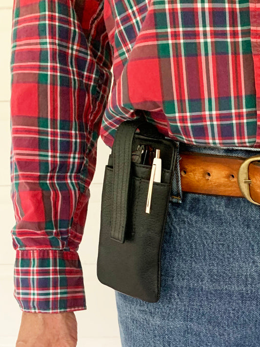 Specs Slinger Top-Strap Leather Eyeglass Case with 2-Pen Holder