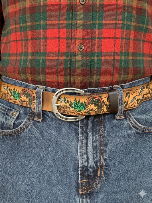 Animals of the Wild Patterned Leather Belt