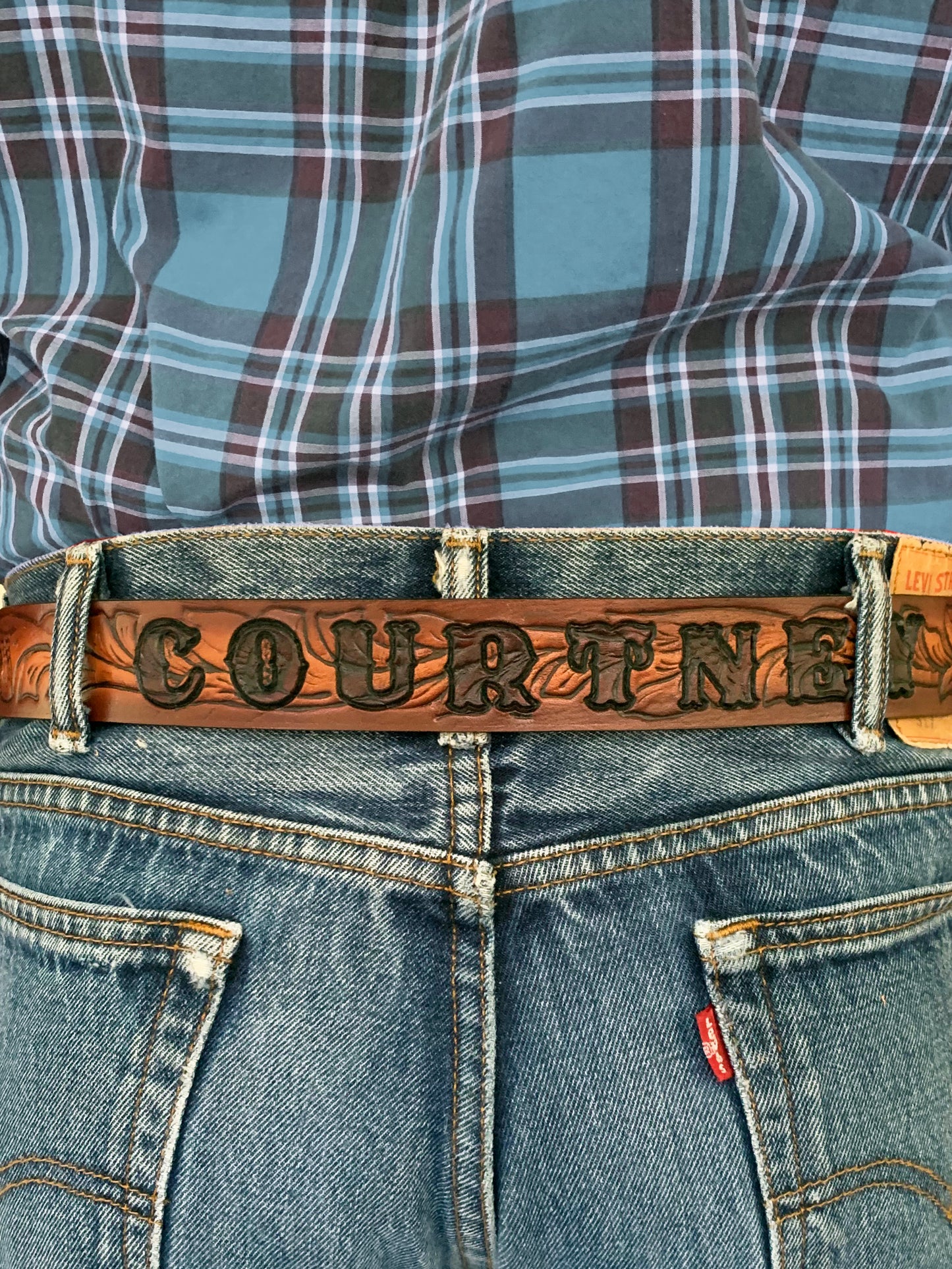 Personalized Patterned Leather Name Belt