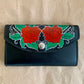 A Rose Is Two Roses Black Leather Wallet Clutch