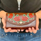 Brown Leather Rose Cluster Wallet Clutch