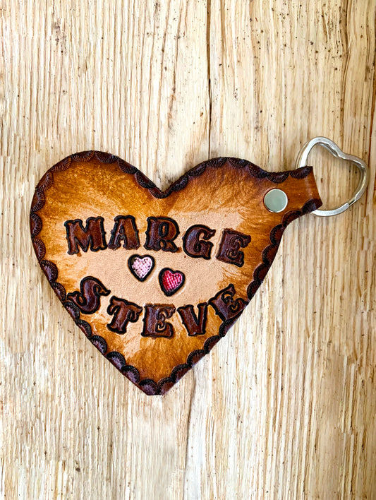 Personalized Leather Heart Keychain