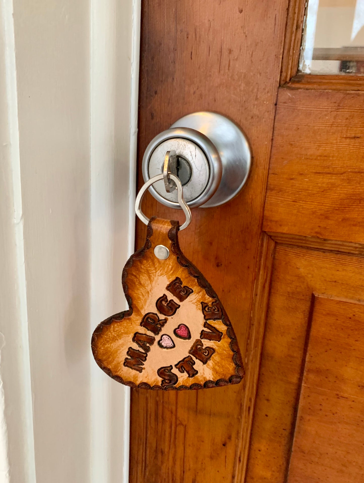 Personalized Leather Heart Keychain