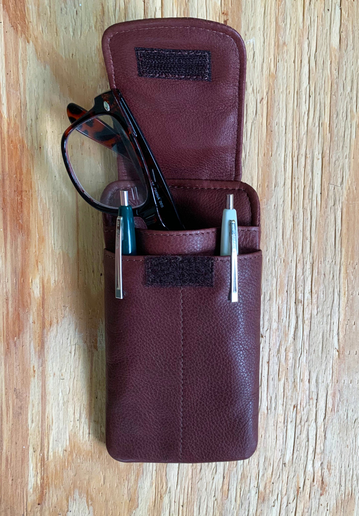 Flap-Top Leather Eyeglass Case