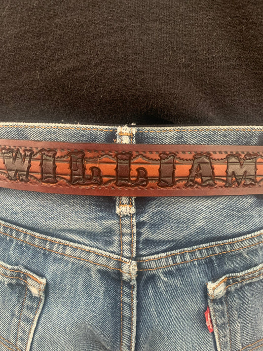 Personalized Patterned Leather Name Belt