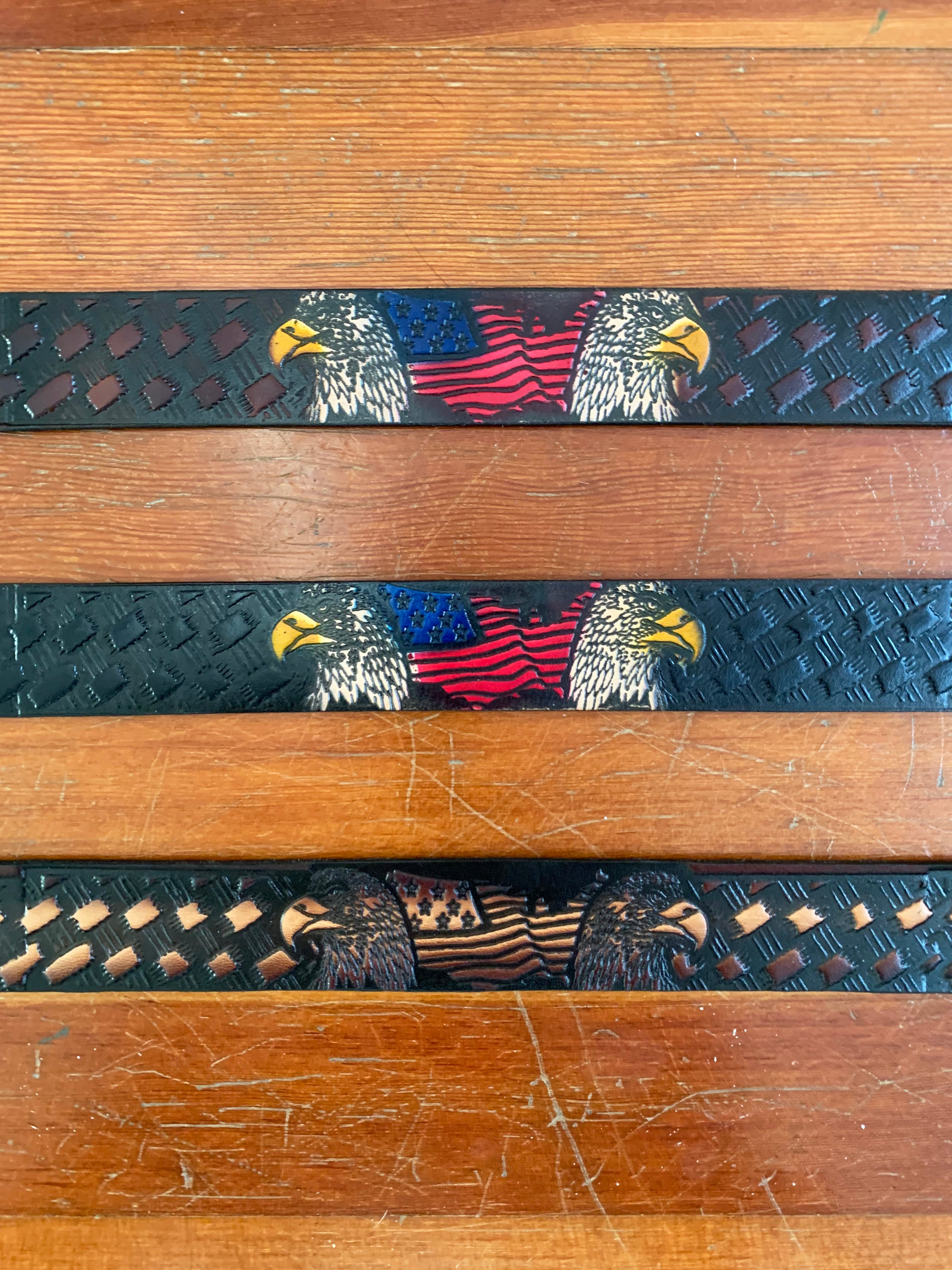 Handmade USA Buckle Belt – American Eagle Design – Brown Leather – Men’s Western/Dress Belt