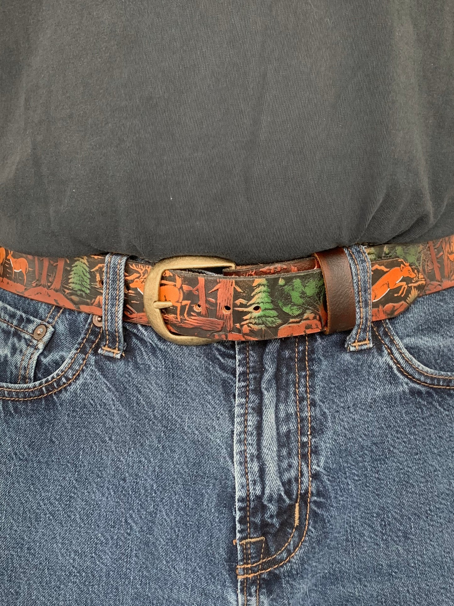 Animals of the Wild Patterned Leather Belt